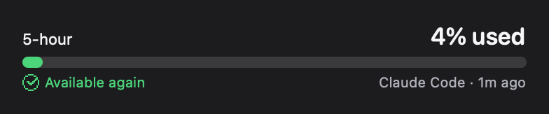 QuotaProgress: Available again, verified by a fresh reading (dark)