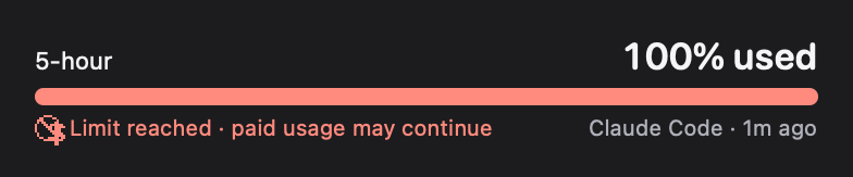 QuotaProgress: Limit reached, paid usage evidenced (dark)